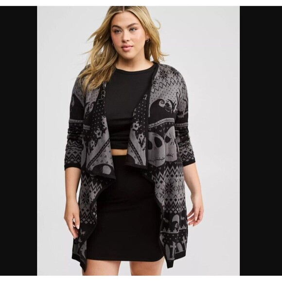 Torrid Disney Nightmare Christmas Jack Open Front Cardigan 3X Gray Fair Isle NWT - Picture 2 of 5